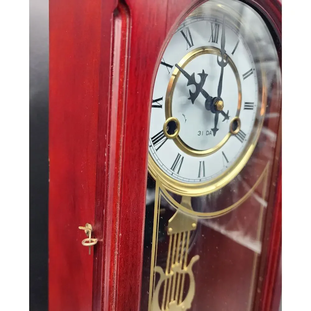 Vintage 31‑Day Regulator Clock Wood Case Glass Door w/ Key – For Decor/Parts